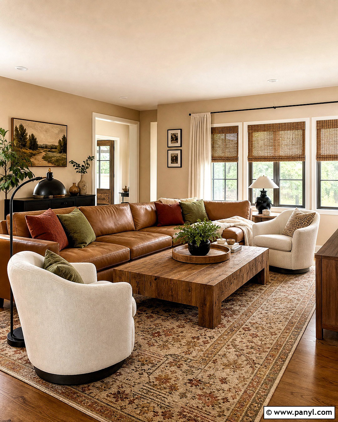 Softer Tan Family Room With Brown Leather - 20 softer tan sherwin williams ideas