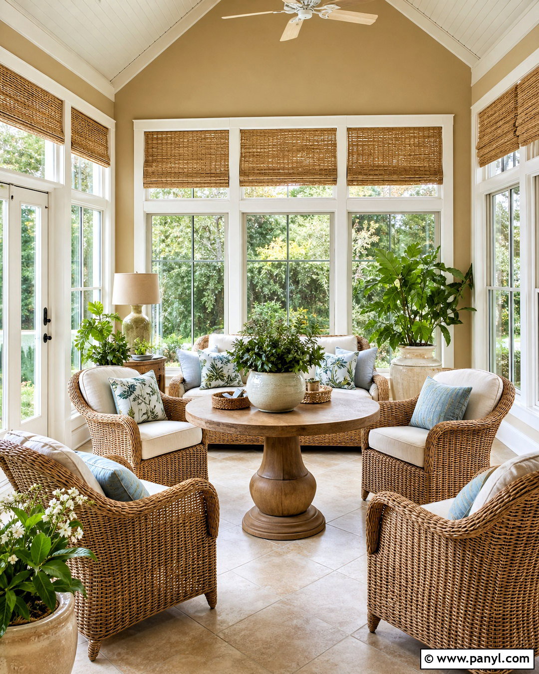 Softer Tan Sunroom With Wicker Furniture - 20 softer tan sherwin williams ideas