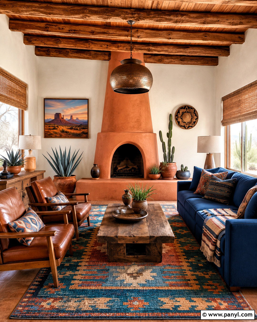 Southwestern Blue and Terracotta Living Room - 20 blue and terracotta living room ideas
