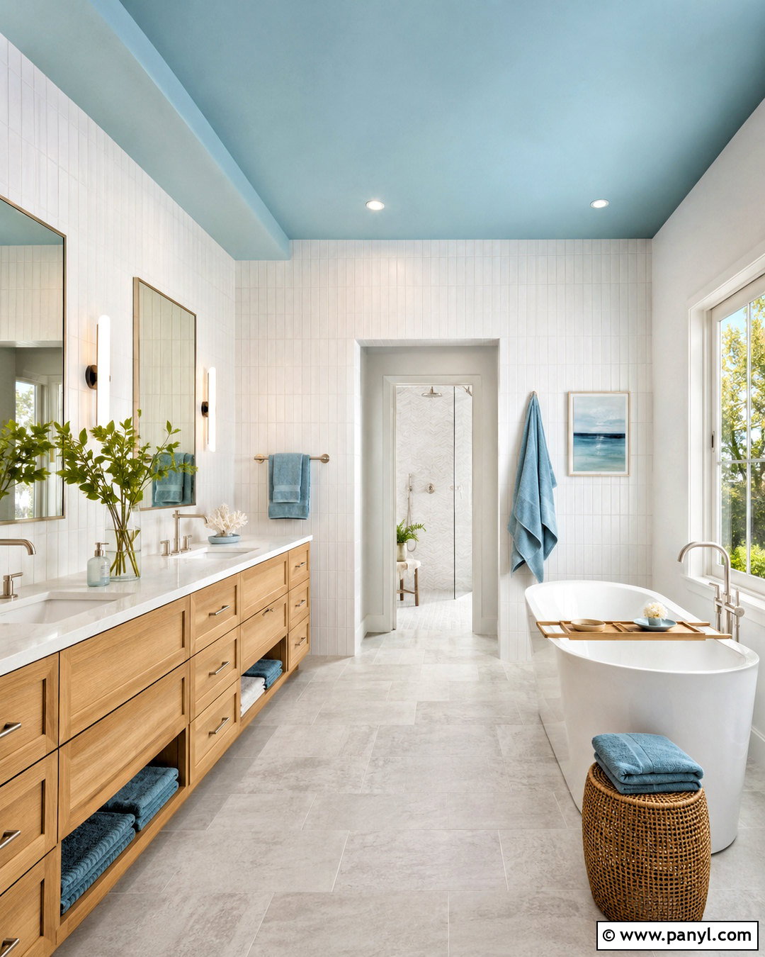 Spa Blue Ceiling Bathroom - 20 White Walls With Blue Ceiling Ideas