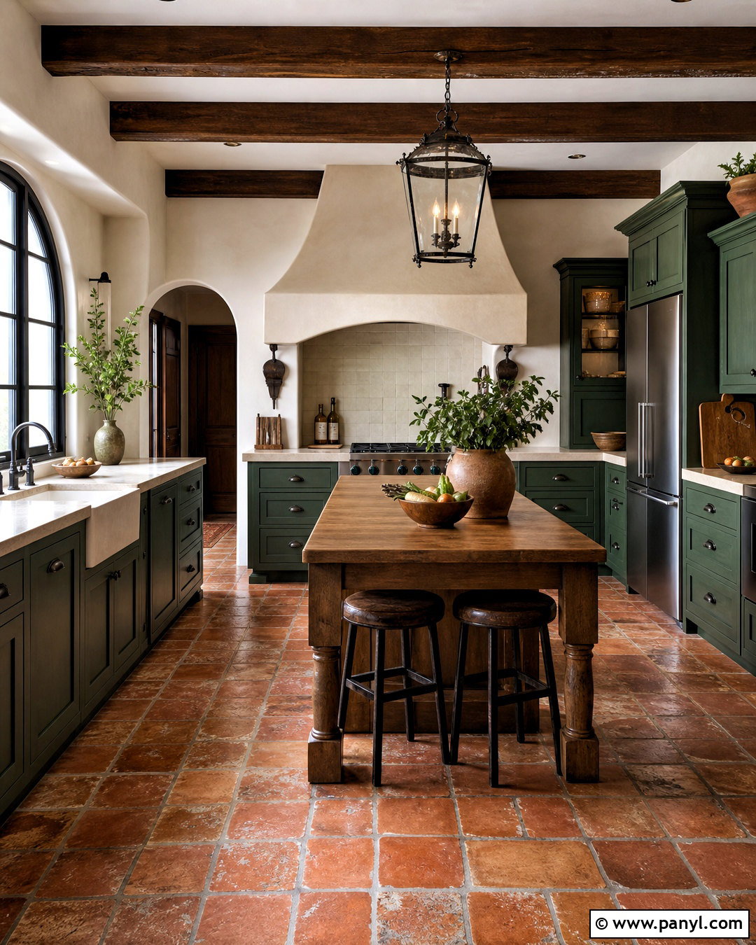 Spanish Green Kitchen With Saltillo Floors - 20 green and terracotta kitchen ideas