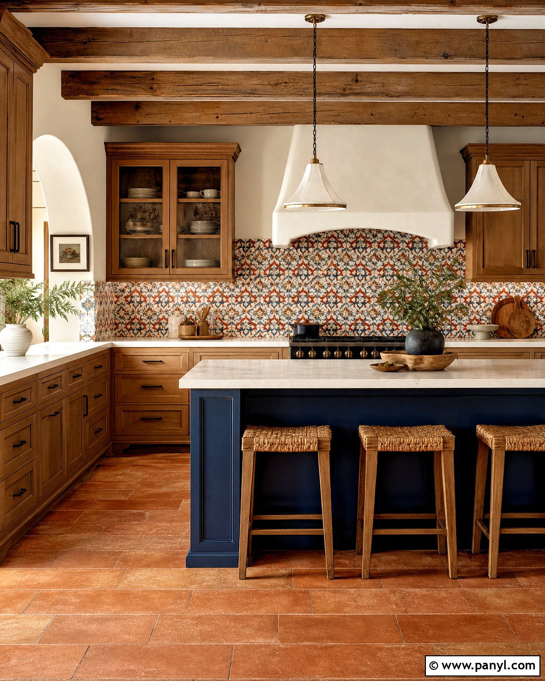 Spanish Red Patterned Backsplash - 20 red backsplash kitchen ideas