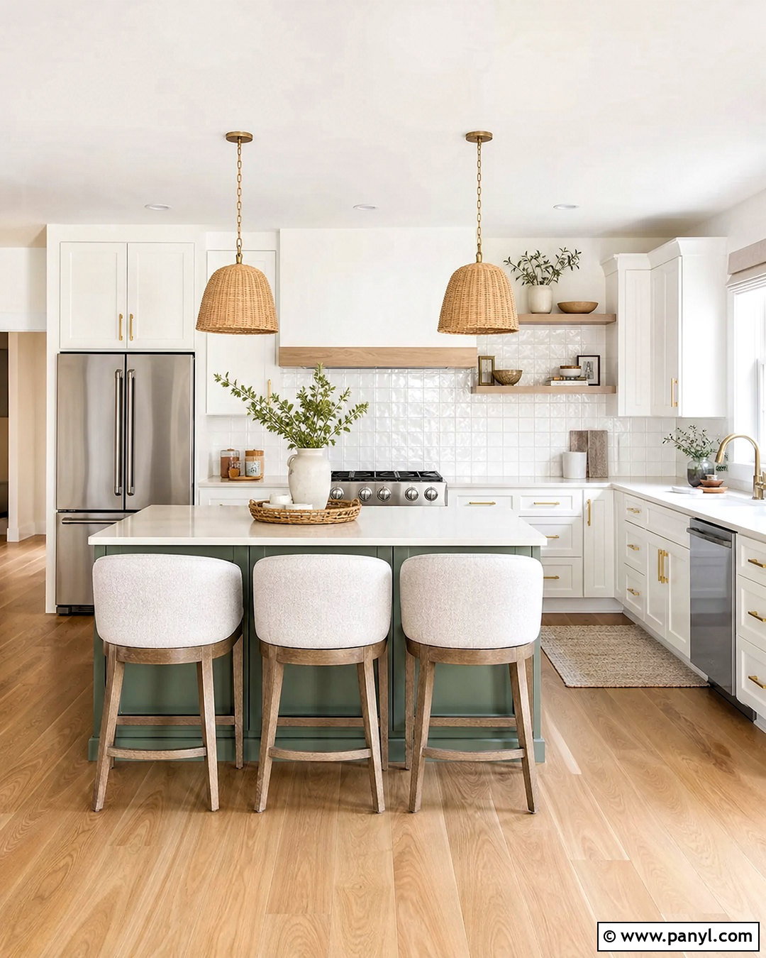 Spare White Kitchen With Sage Green Island - 20 spare white sherwin williams ideas