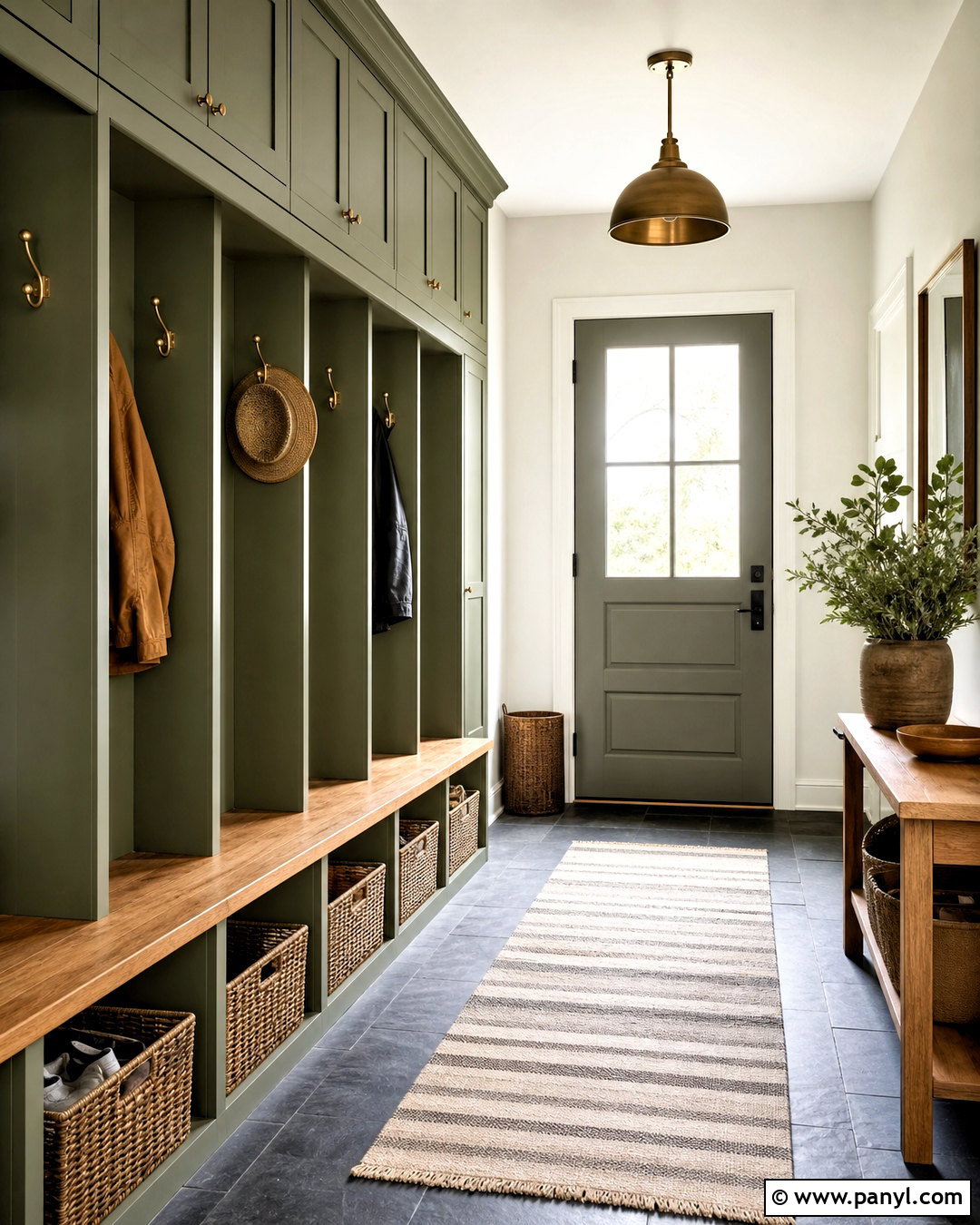 Spare White Mudroom With Green Cabinets - 20 spare white sherwin williams ideas