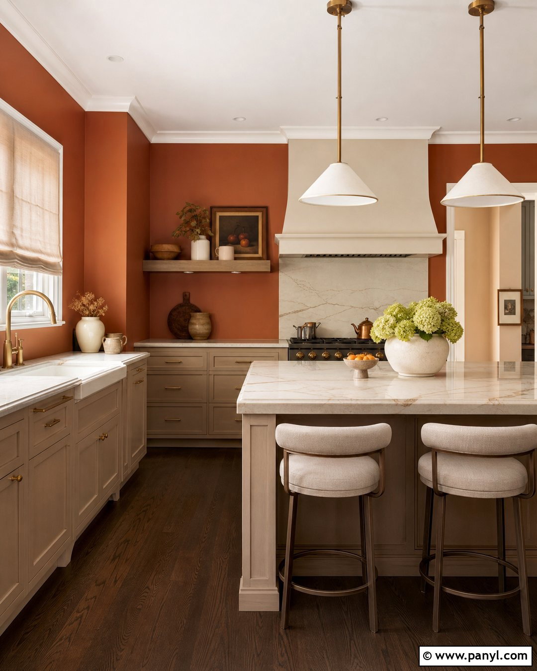 Spiced Orange Kitchen Walls With Brass Accents - 20 Orange Wall Paint Ideas Kitchen Ideas