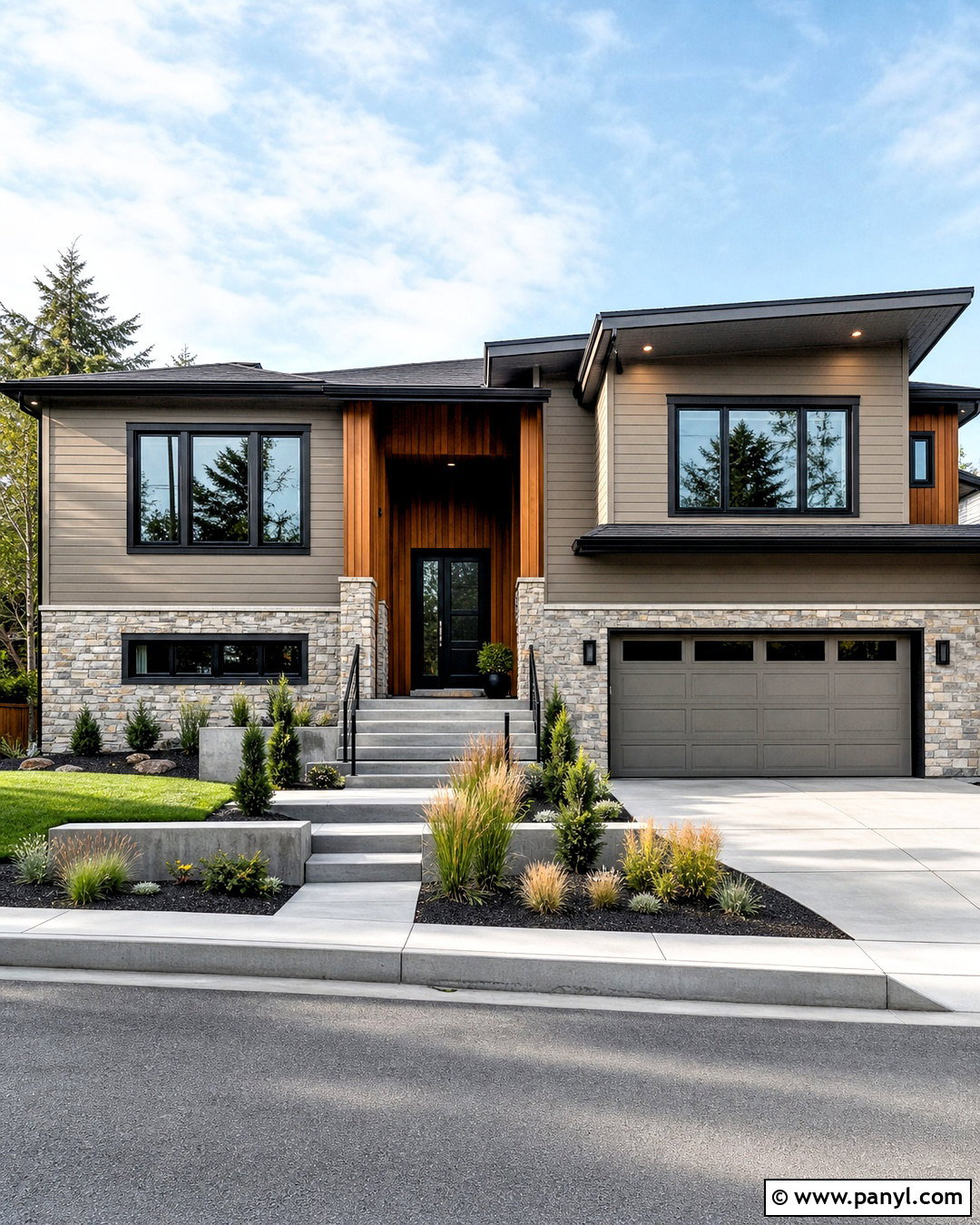 Split-Level House Front With Mixed Materials - 20 house front design ideas