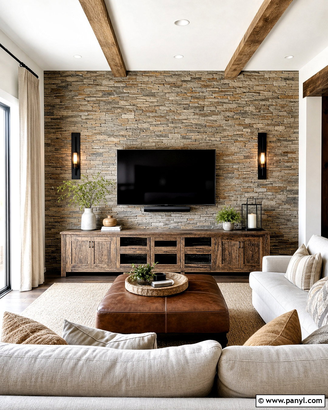 Stacked Stone TV Accent Wall - 20 behind tv accent wall ideas