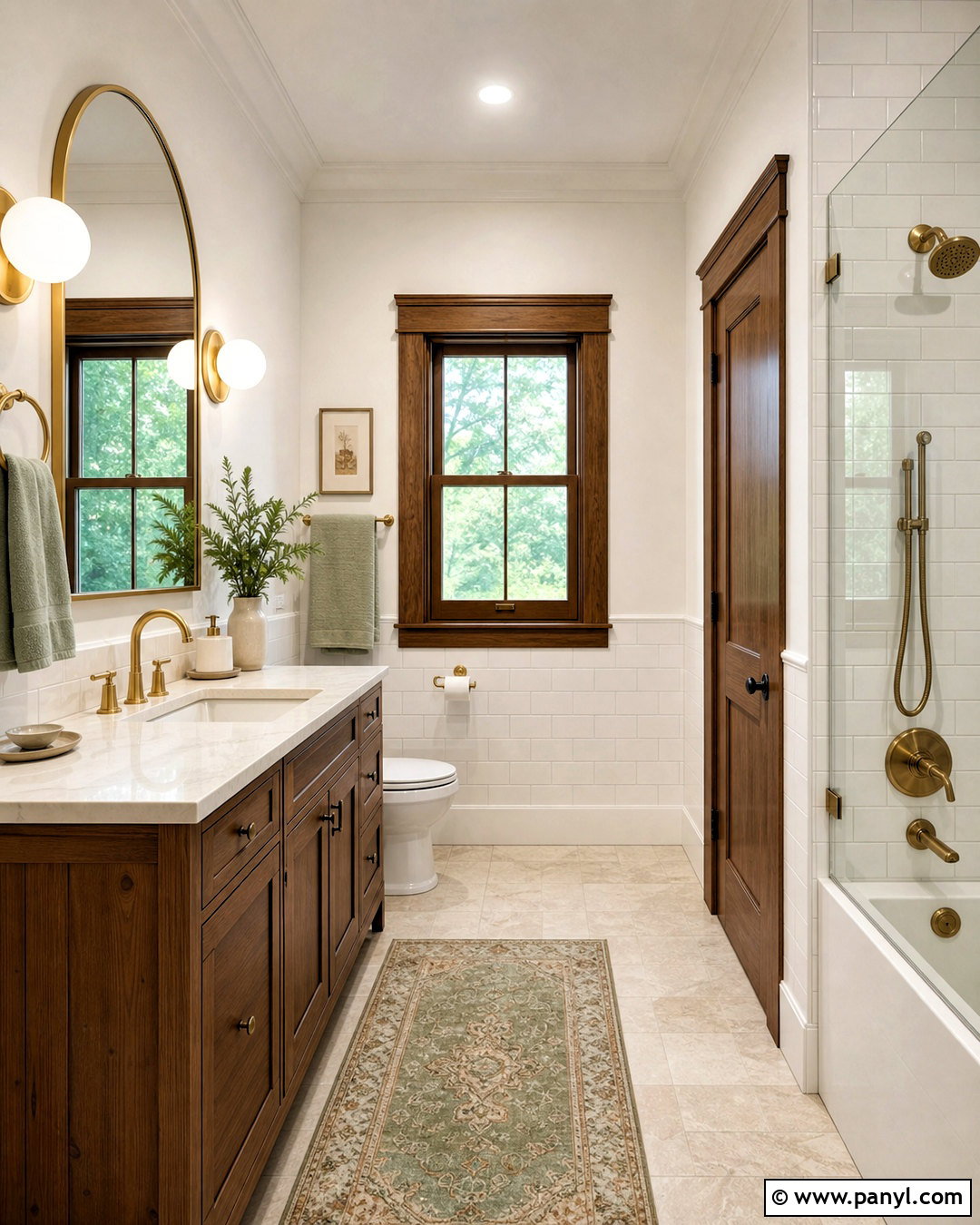 Stained Trim Bathroom With White Tile - 20 stained trim interior ideas