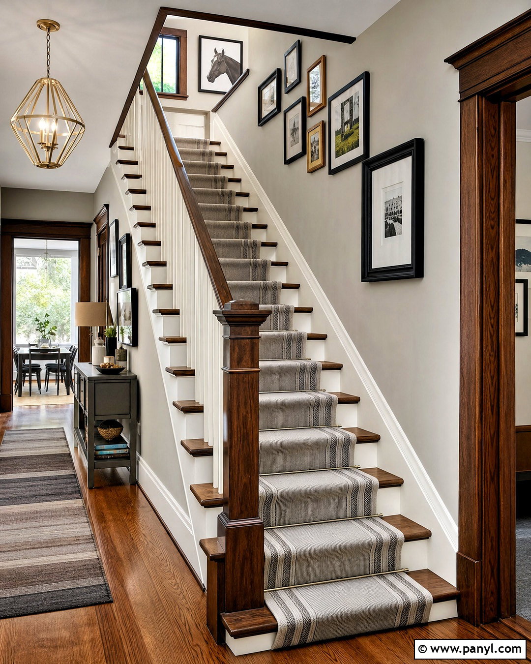 Stained Trim Stairway With White Risers - 20 stained trim interior ideas