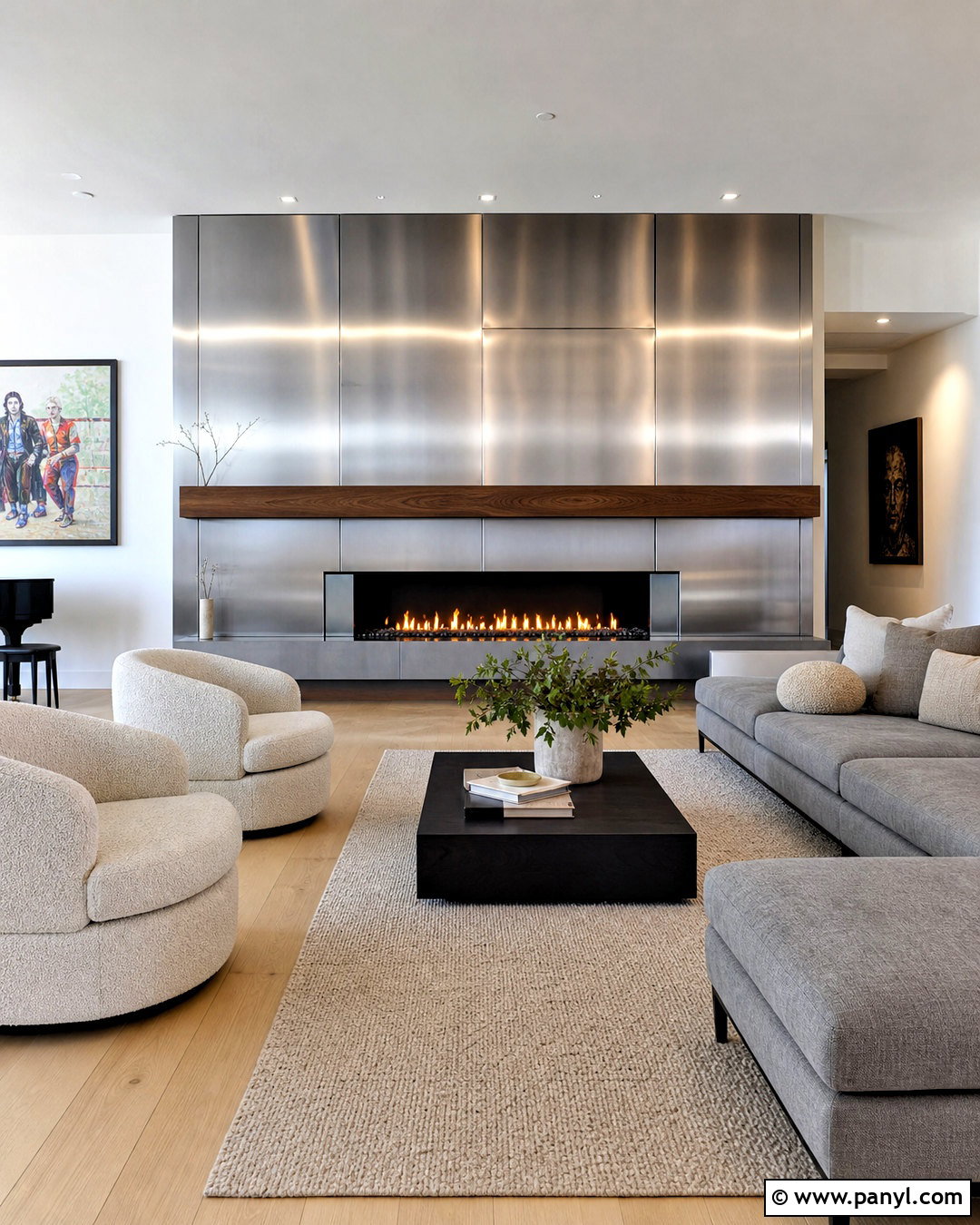 Stainless Steel Metal Accent Wall Fireplace - 20 metal accent wall ideas