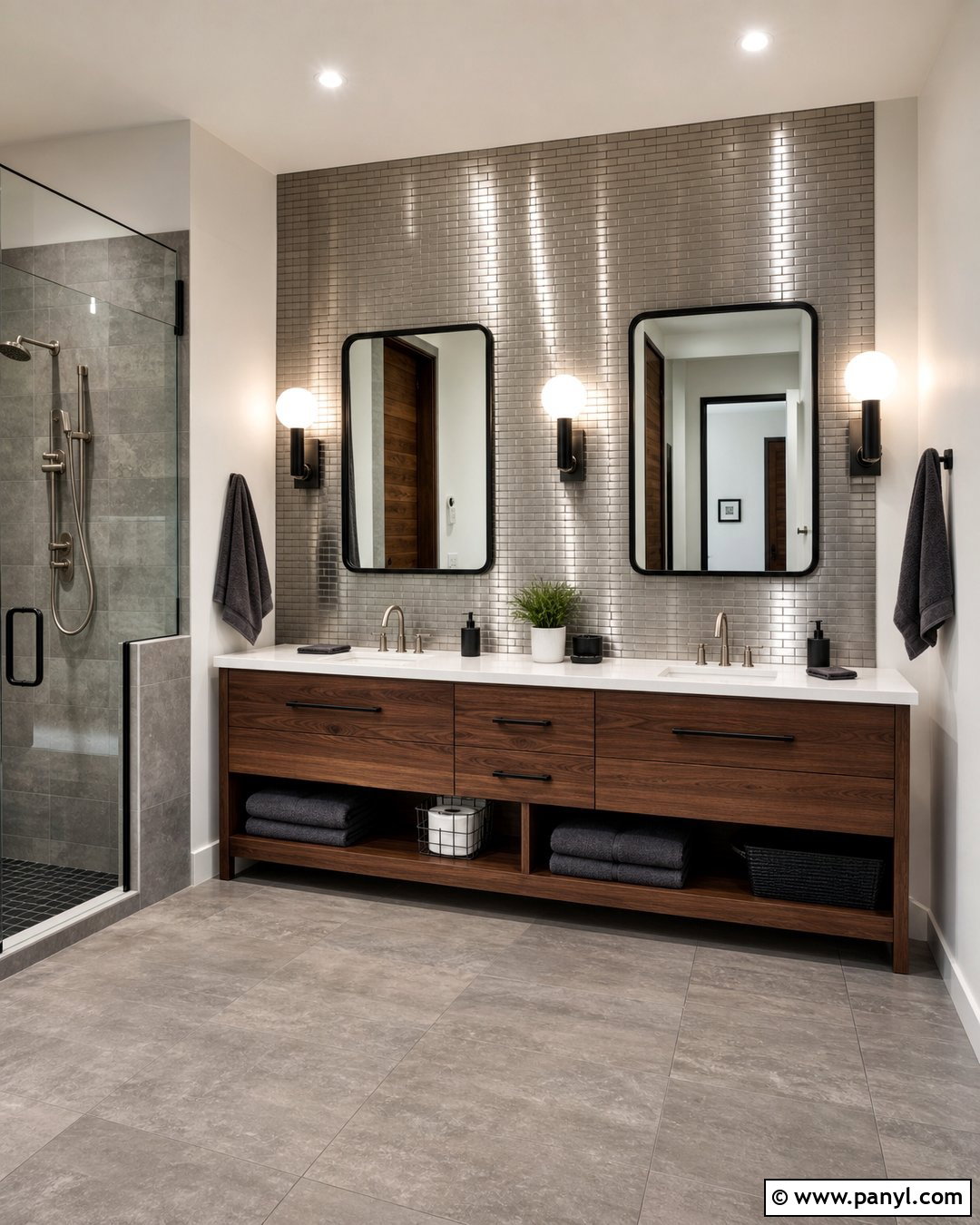 Stainless Steel Mosaic Wall - 20 Metallic Accent Wall Bathroom Ideas