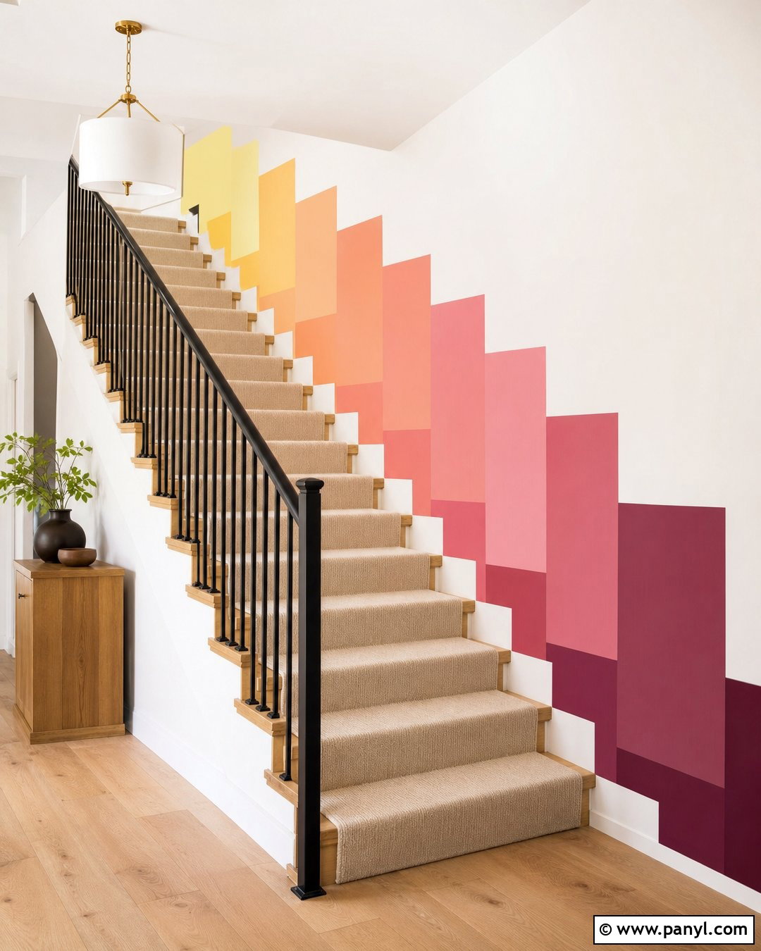 Staircase Paint Chip Gradient - 20 Paint Chips On Wall Ideas