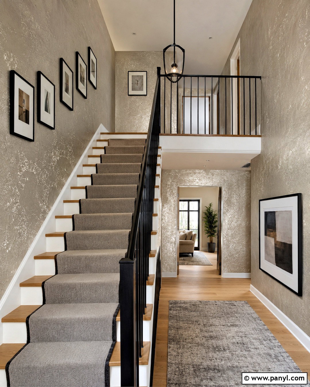 Staircase Silver Shimmer Wall - 35 silver shimmer wall ideas