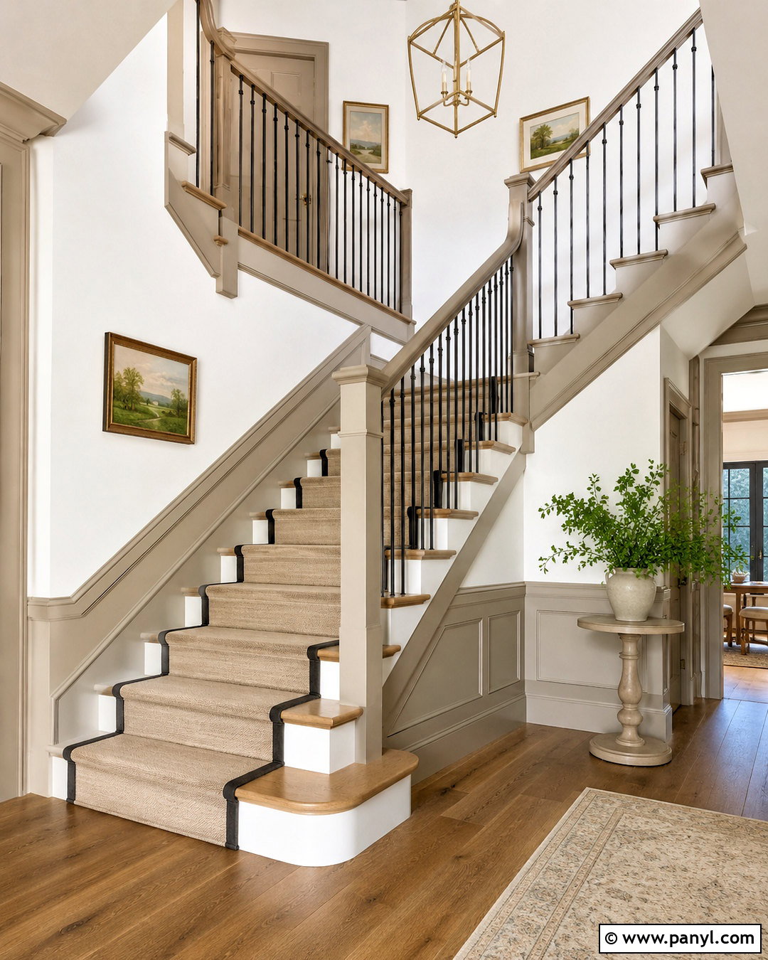 Staircase With Taupe Trim - 35 Taupe Trim White Walls