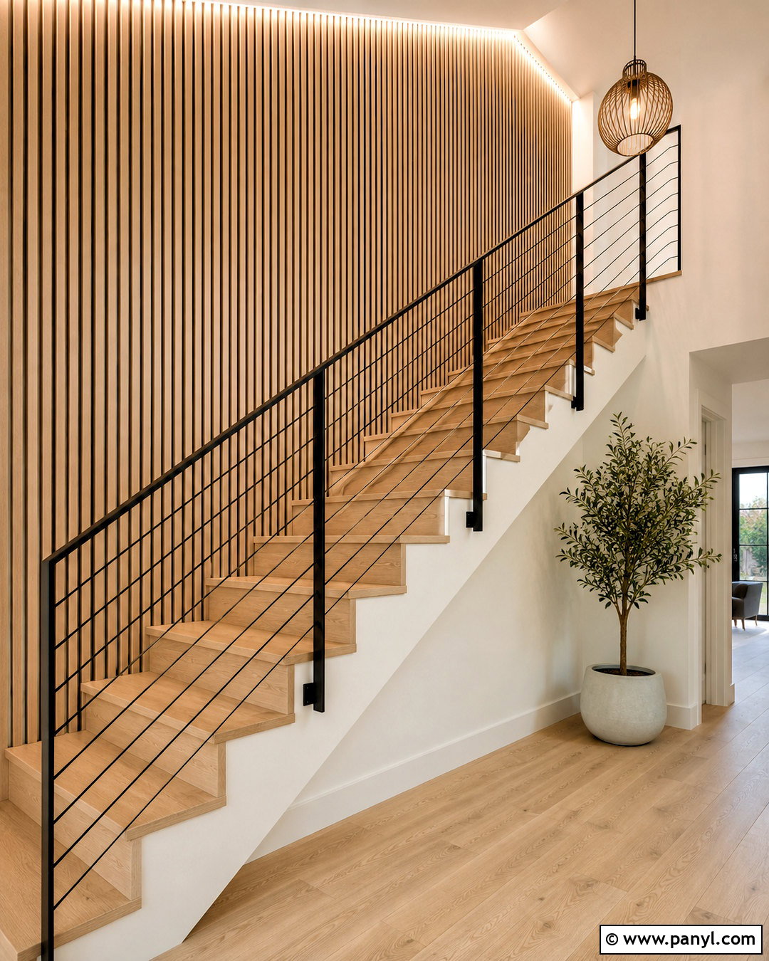 Stairway Wood Slat Accent Wall - 20 diy wood accent wall ideas
