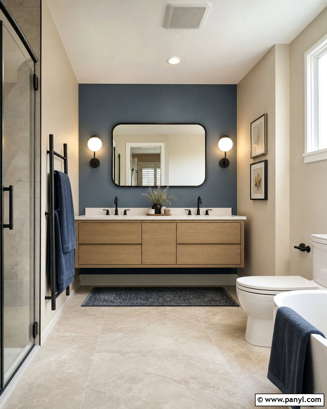 Steel Blue Accent Wall Bathroom - 20 Cream Walls With Blue Accent Wall Ideas