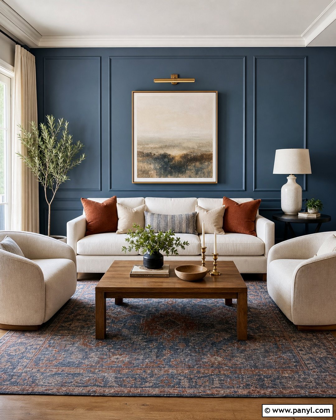 Steel Blue Accent Wall With Picture Molding - 20 Steel Blue Wall Ideas