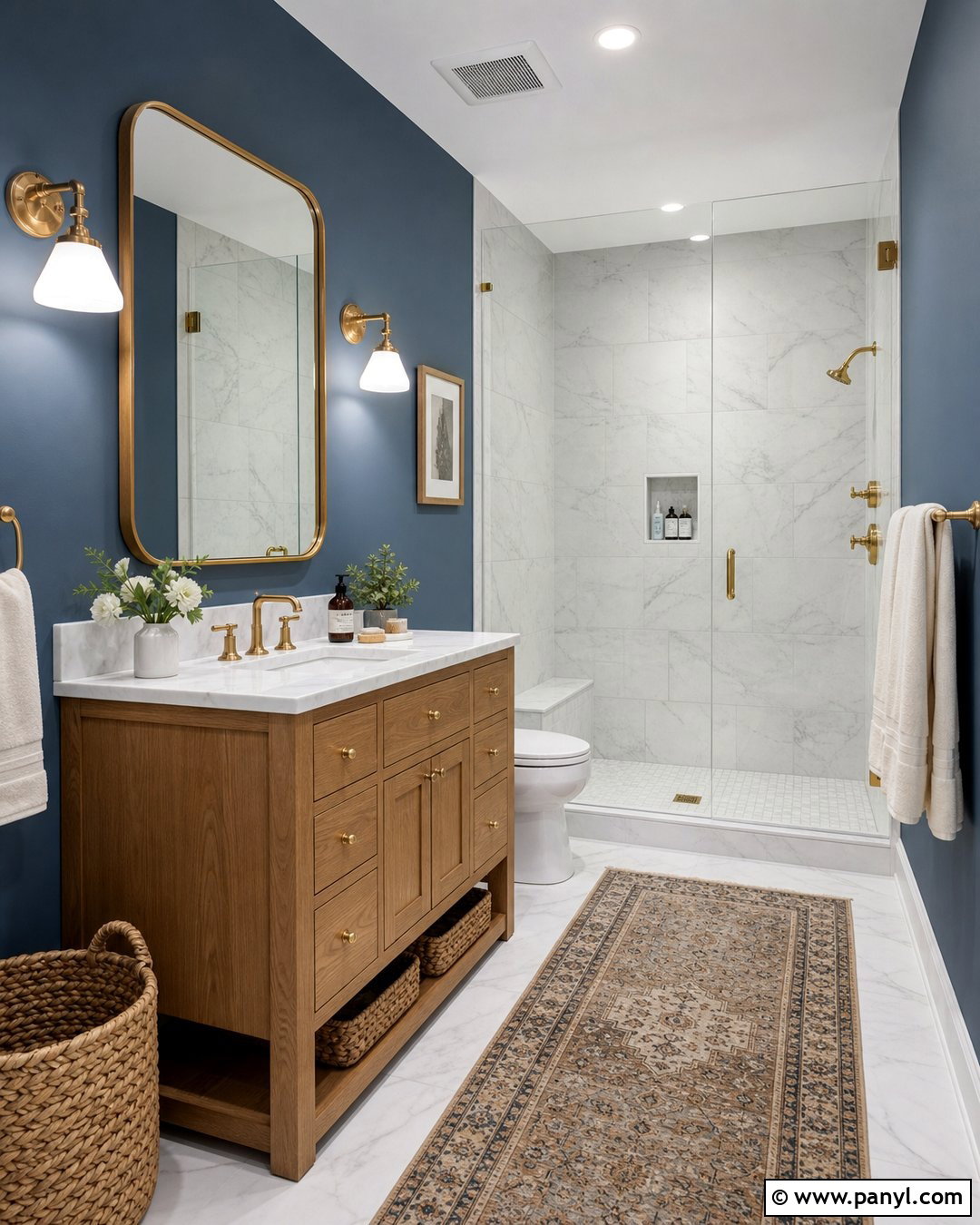 Steel Blue Bathroom With Marble - 20 Steel Blue Wall Ideas