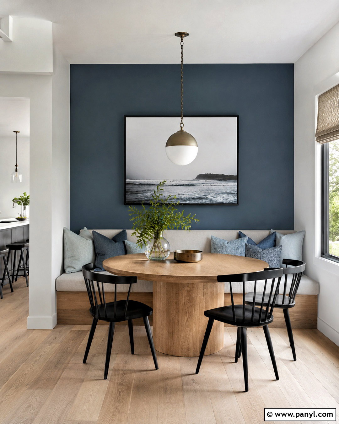 Steel Blue Dining Nook Accent Wall - 20 cool tone accent wall ideas