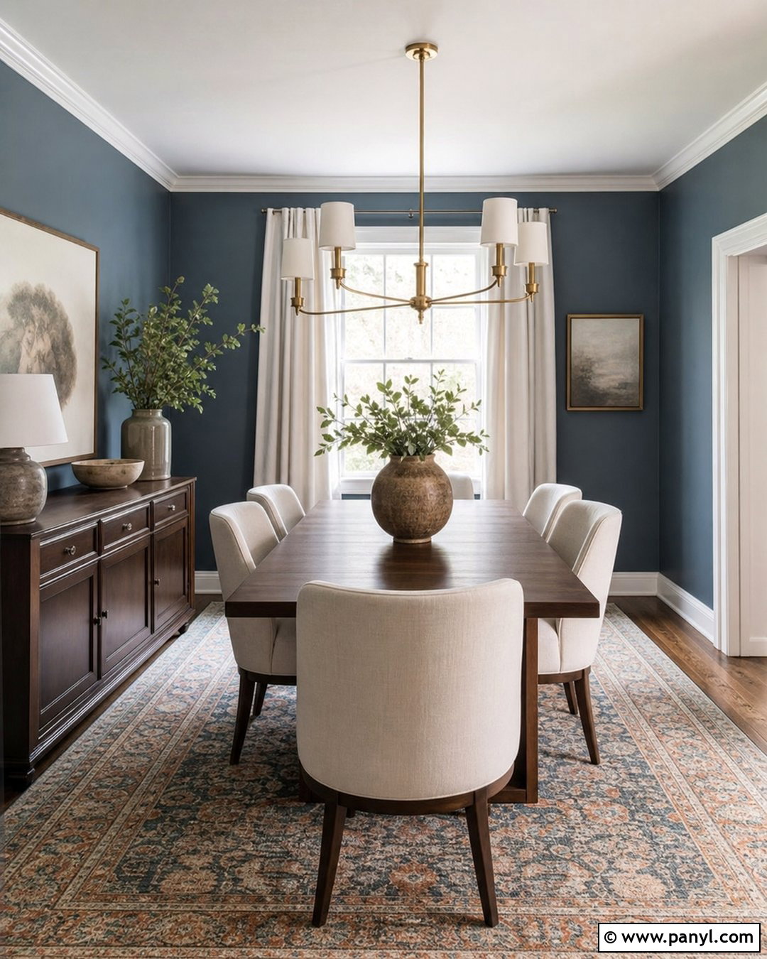 Steel Blue Dining Room With Brass - 20 Steel Blue Wall Ideas