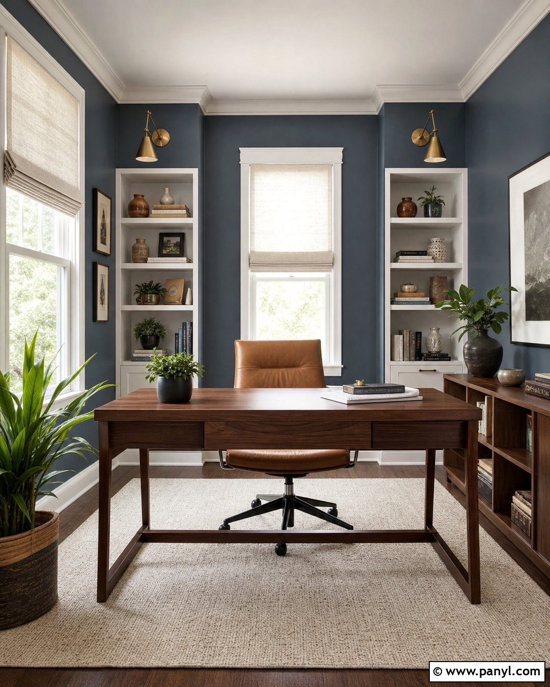 Steel Blue Home Office With Walnut - 20 Steel Blue Wall Ideas