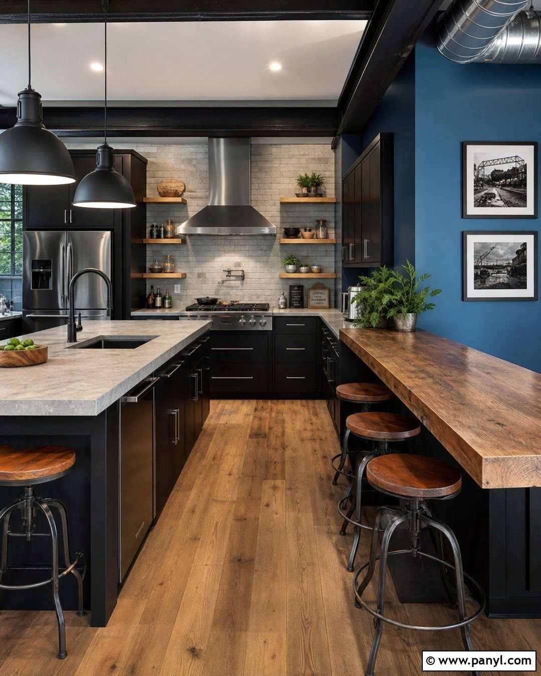 Steel Blue Kitchen Walls With Black Cabinets - 20 Blue Kitchen Walls With Dark Cabinets
