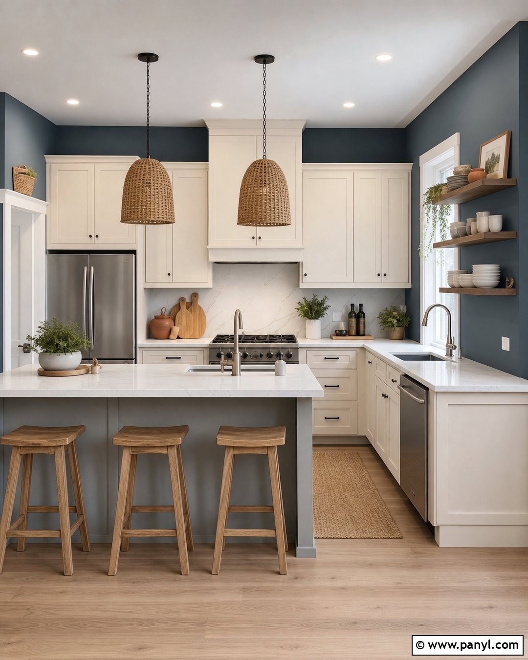 Steel Blue Kitchen With White Cabinets - 20 Steel Blue Wall Ideas