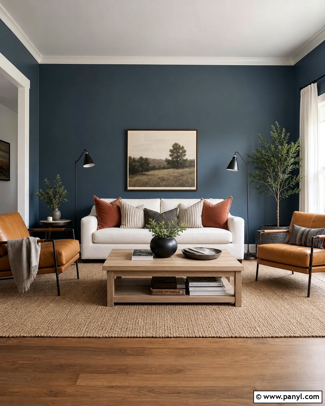 Steel Blue Living Room With Warm White - 20 Steel Blue Wall Ideas