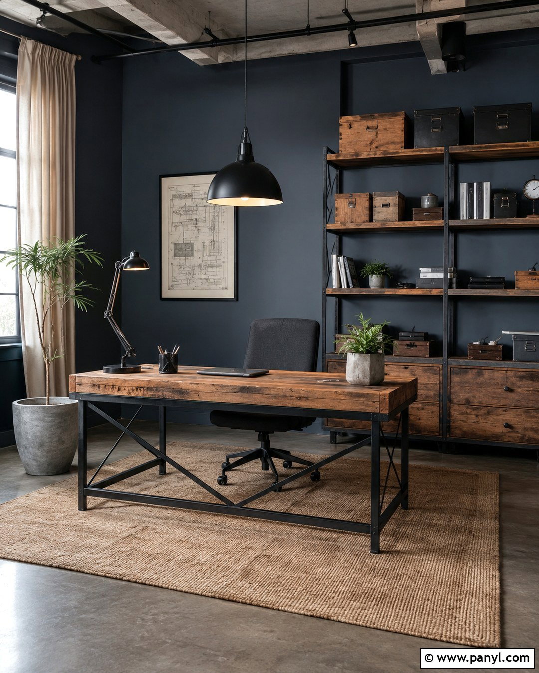 Steel Blue Office Walls With Industrial Furniture - 20 Blue Paint For Office Walls
