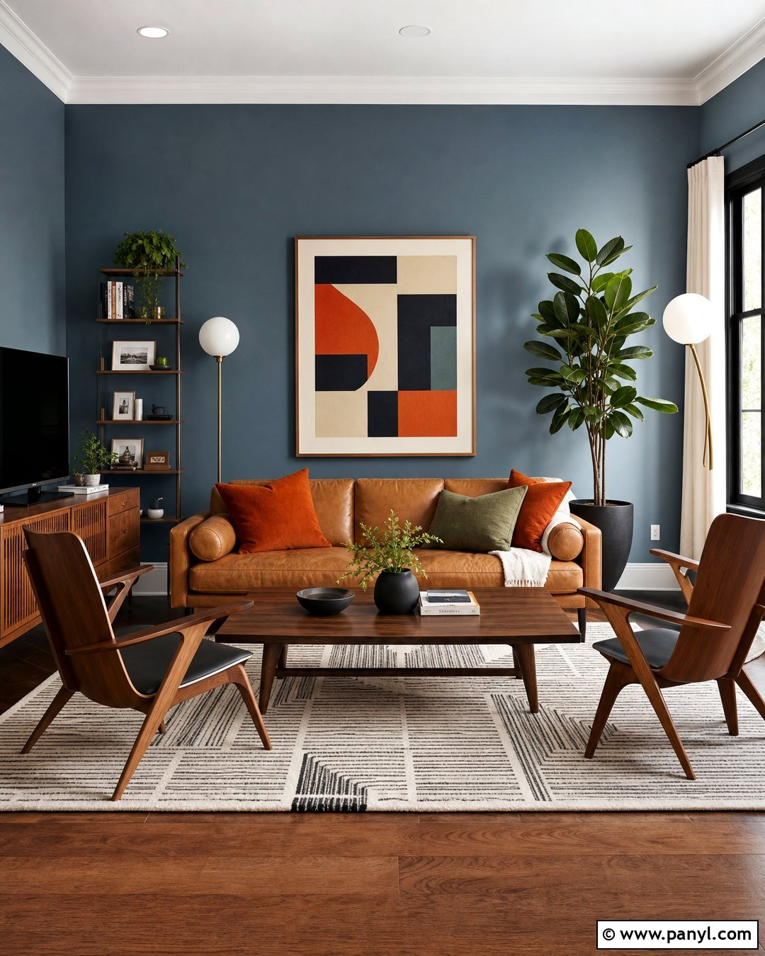 Steel Blue Walls With Midcentury Decor - 20 Steel Blue Wall Ideas