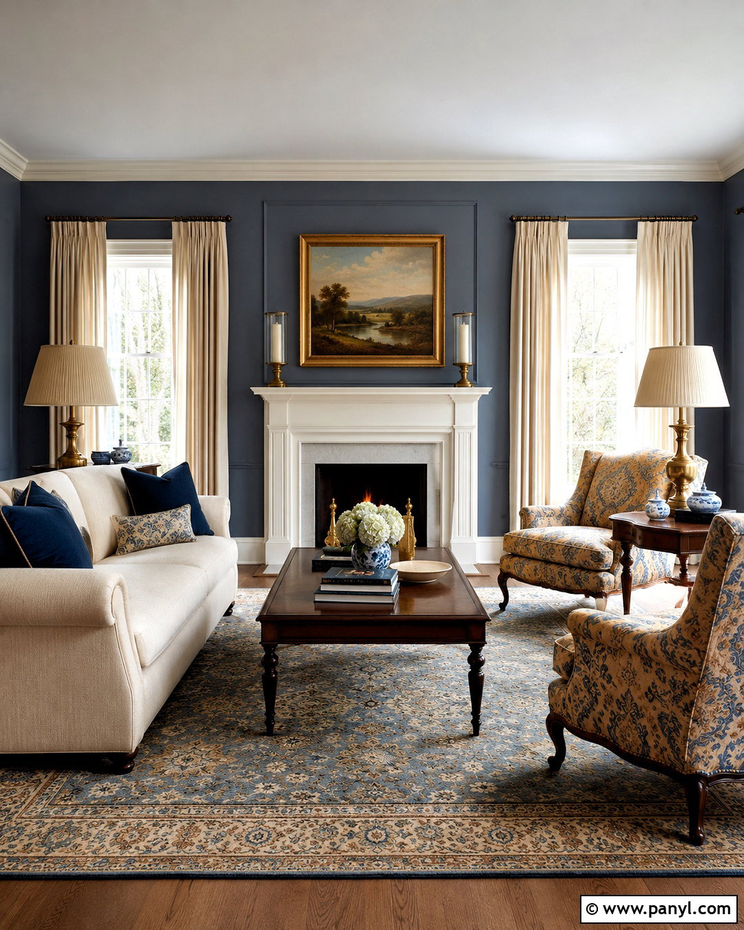 Steel Blue Walls With Traditional Furniture - 20 blue walls living room ideas