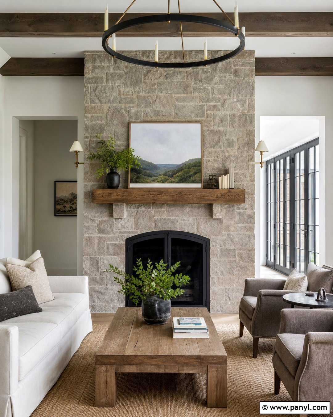 Stone Contrast Wall Fireplace - 30 Contrast Wall Ideas