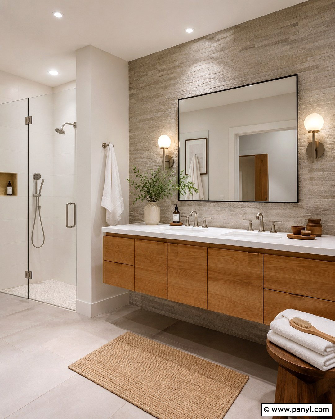 Stone Gray Bathroom Accent Wall - 20 Neutral Color Accent Wall Ideas