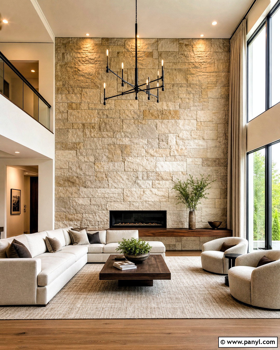 Stone High Ceiling Feature Wall - 20 high ceiling wall decor living room ideas