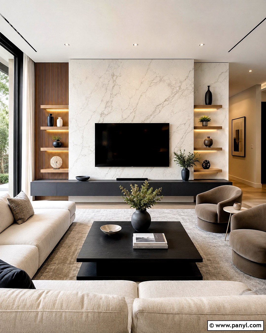 Stone Panel TV Wall - 20 living room tv wall design ideas