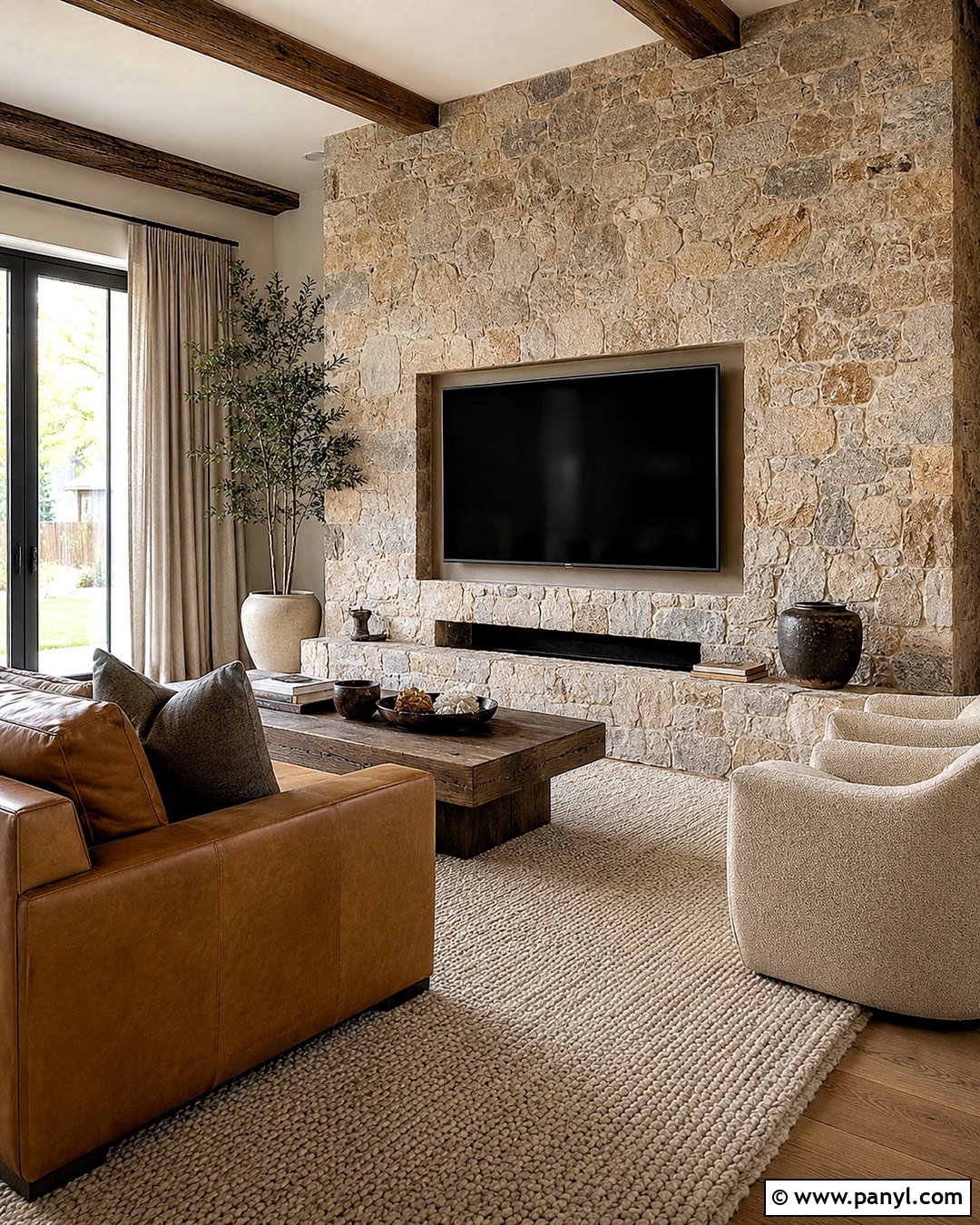 Stone TV Wall - 20 living room decor tv wall ideas