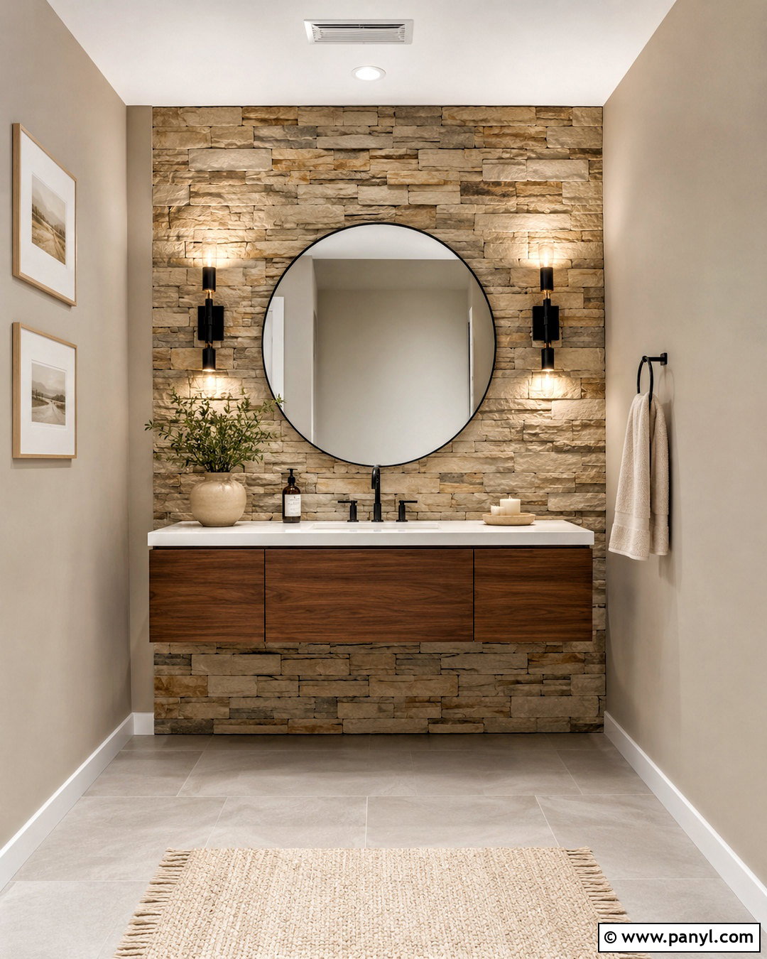 Stone Veneer Powder Room Accent Wall - 20 powder room accent wall ideas