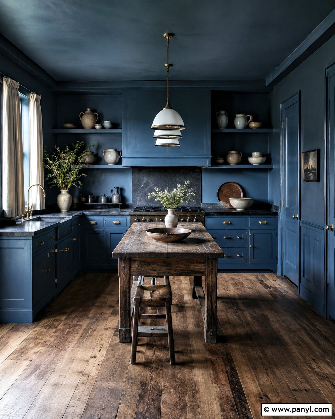 Storm Blue Color Drenched Kitchen - 20 moody blue kitchen ideas