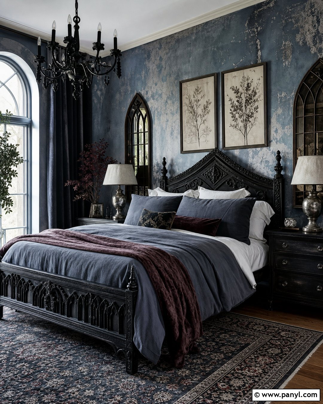 Stormy Blue Gothic Bedroom - 20 Blue Wall Decayed Room Ideas