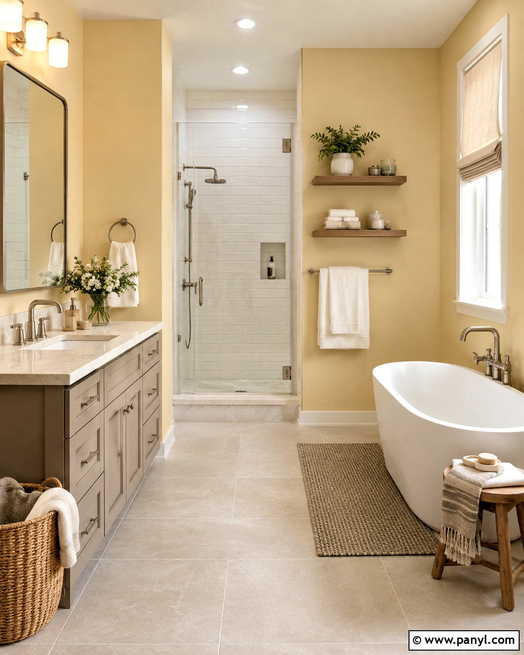 Straw Yellow And Greige Bathroom - 20 Yellow Bathroom Colors