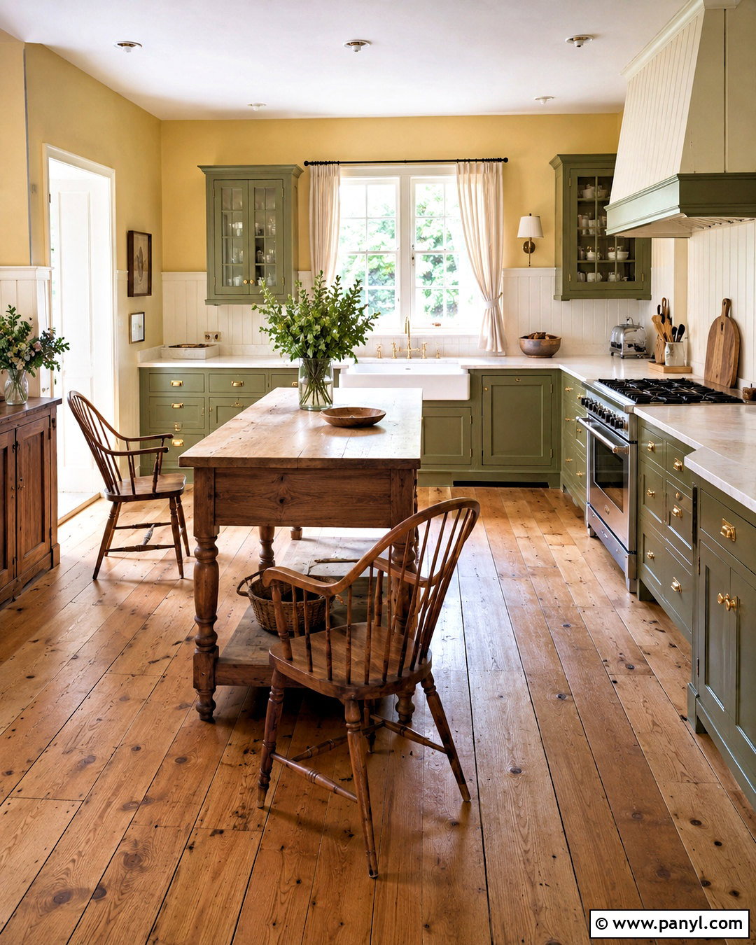 Straw Yellow Walls With Laurel Green Cabinets - 20 Yellow Wall Green Cabinets