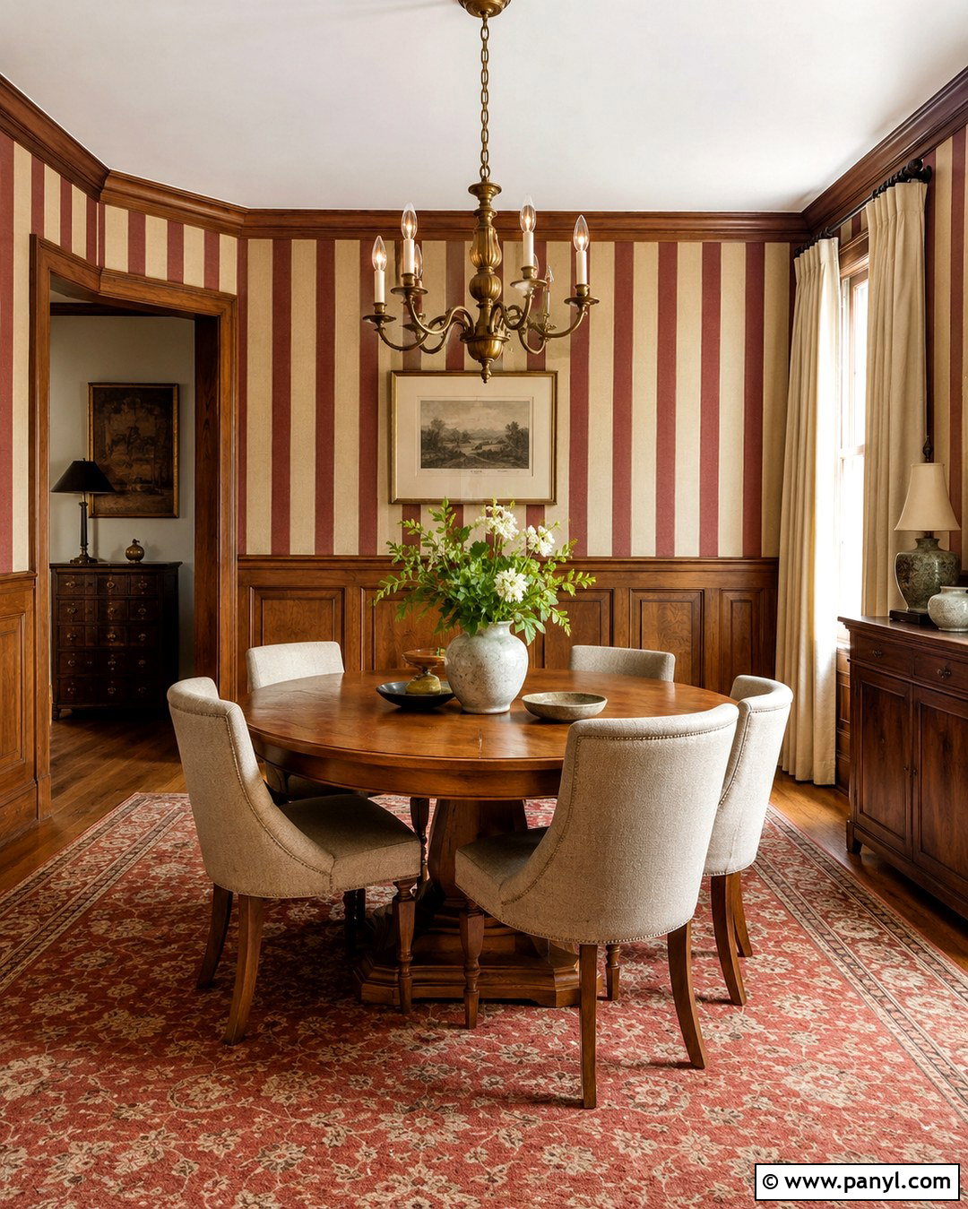 Striped Dining Room With Wood Trim - 20 Stripe On Wall Ideas