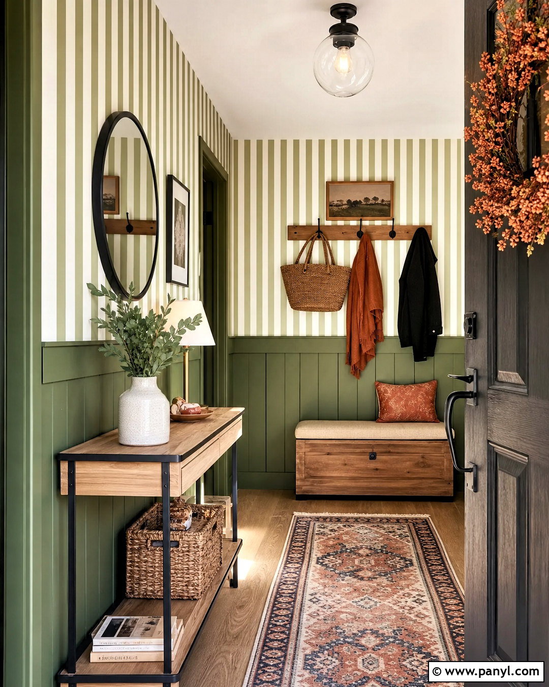 Striped Half Wall Wallpaper In A Small Entryway - 20 half wall wallpaper ideas