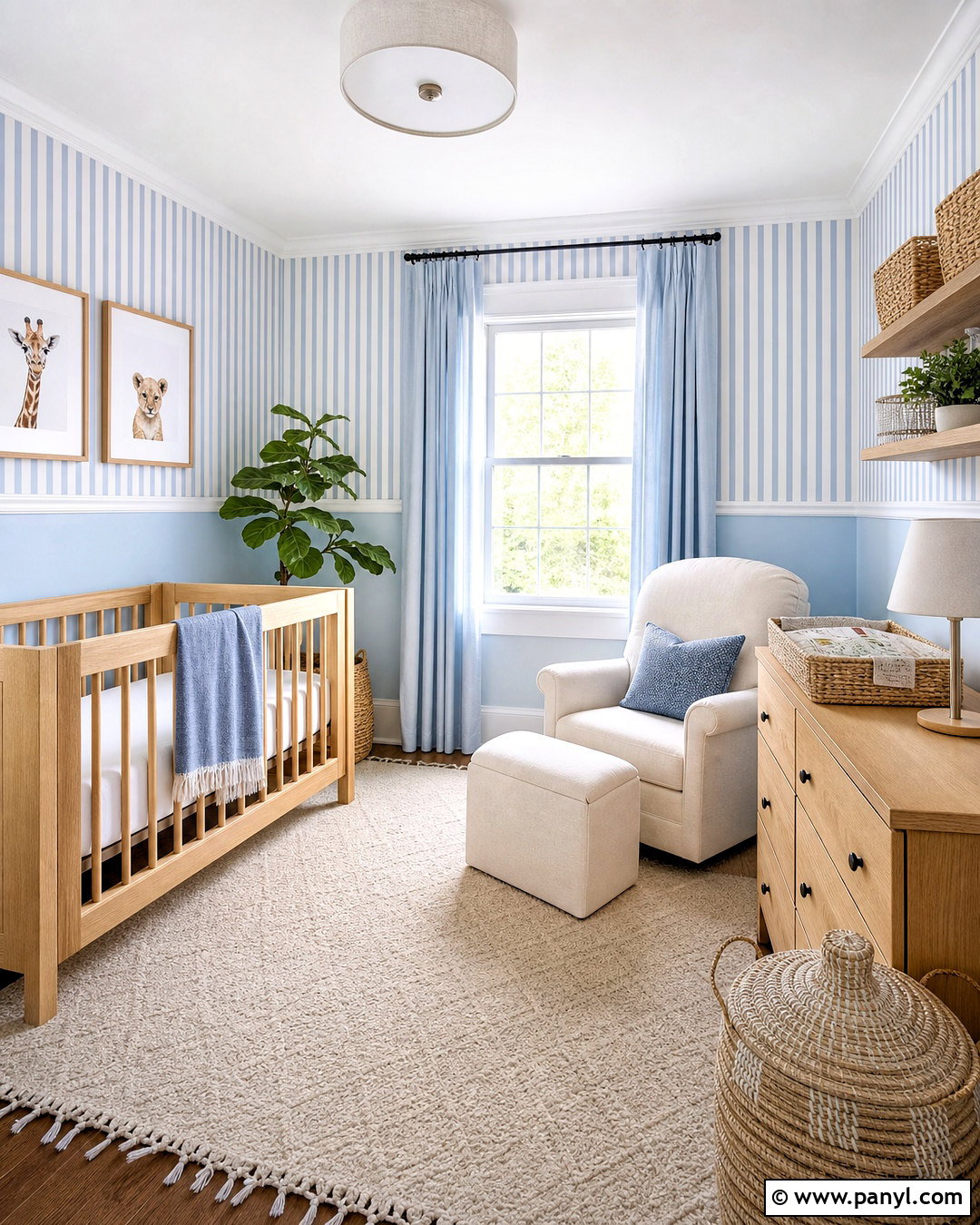 Striped Wallpaper With Sky Blue Paint - 20 half wallpaper half paint ideas