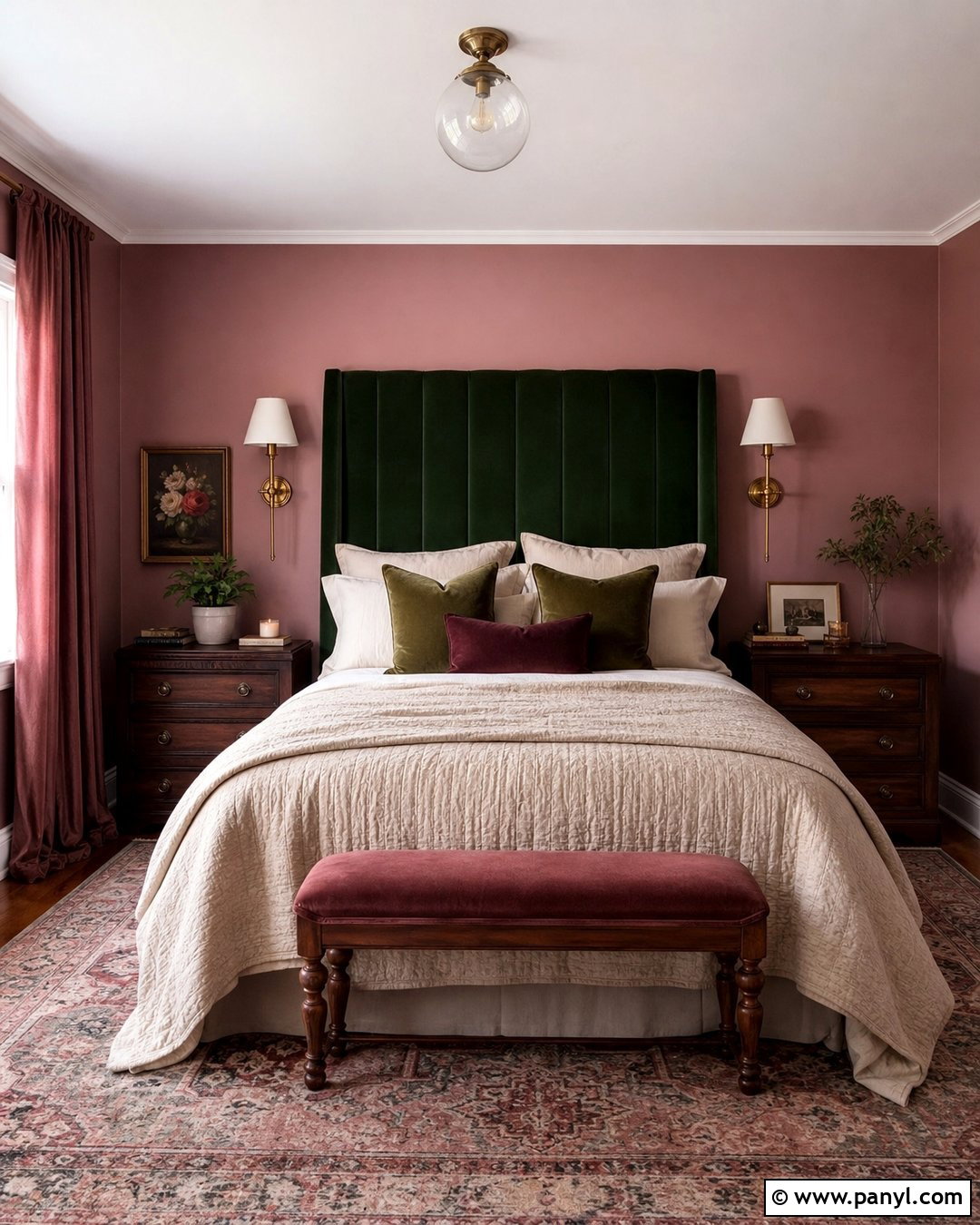 Sulking Room Pink Bedroom With Green Headboard - 35 Farrow And Ball Sulking Room Pink Ideas
