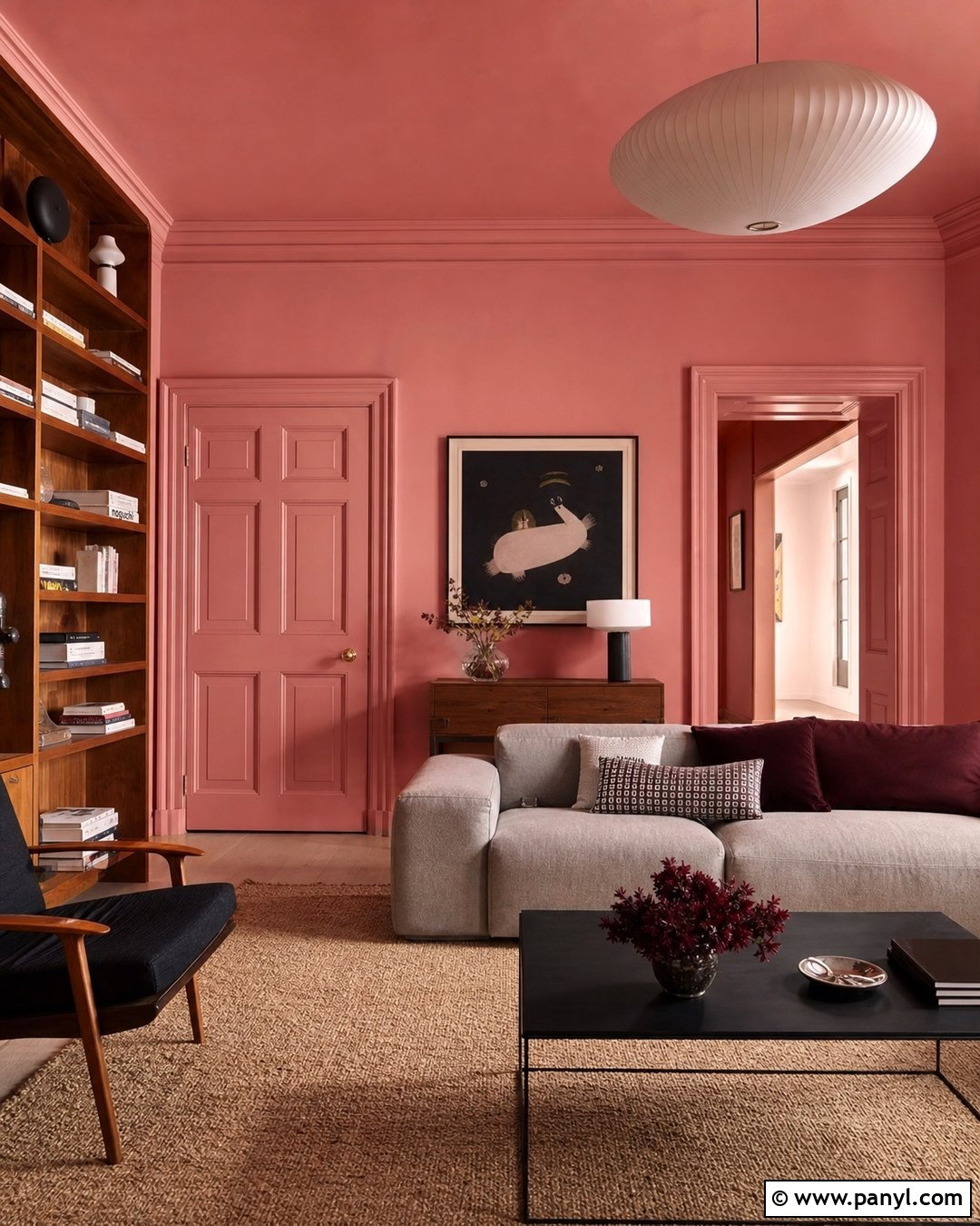 Sulking Room Pink Color Drenched Living Room - 35 Farrow And Ball Sulking Room Pink Ideas