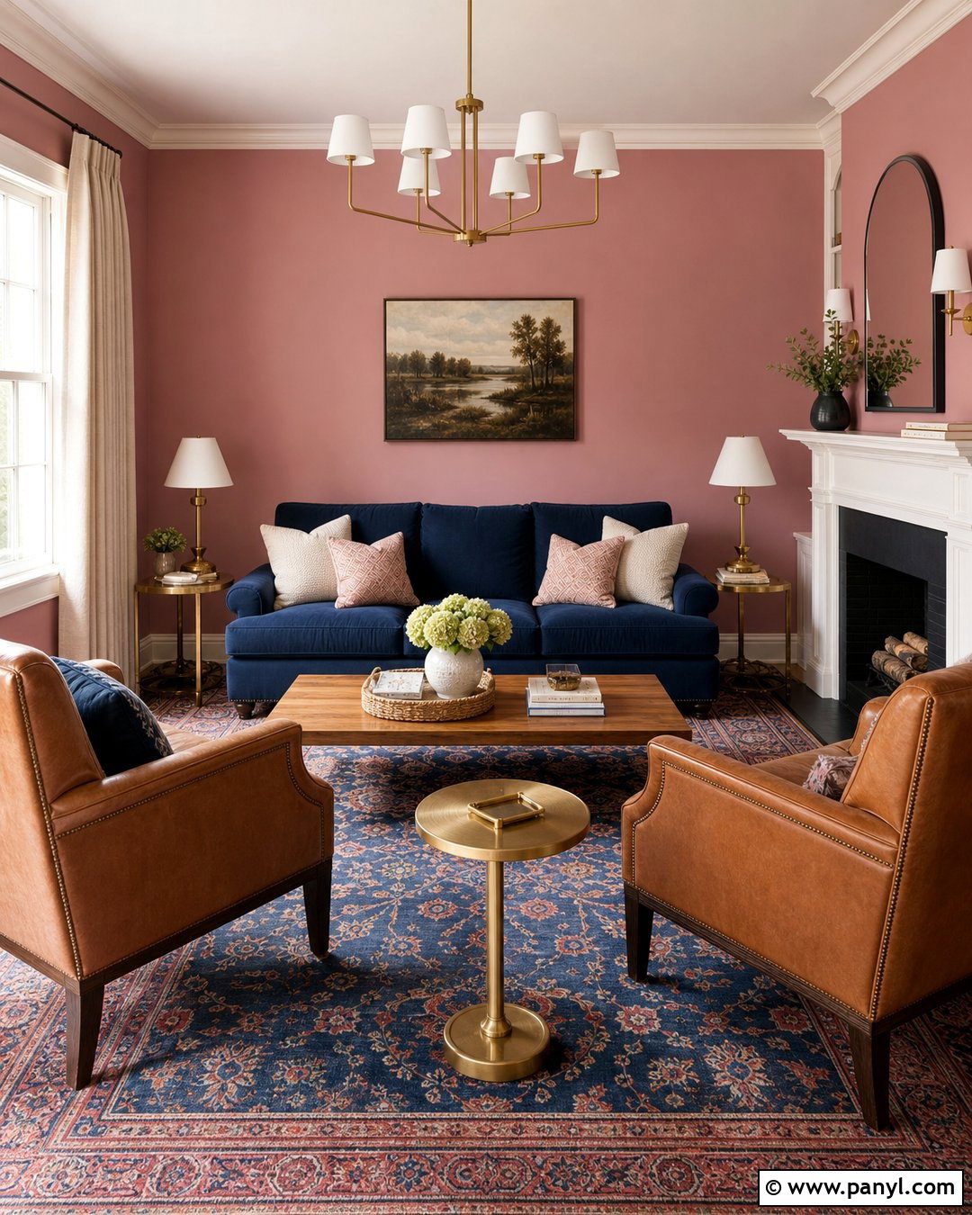 Sulking Room Pink Living Room With Navy Sofa - 35 Farrow And Ball Sulking Room Pink Ideas