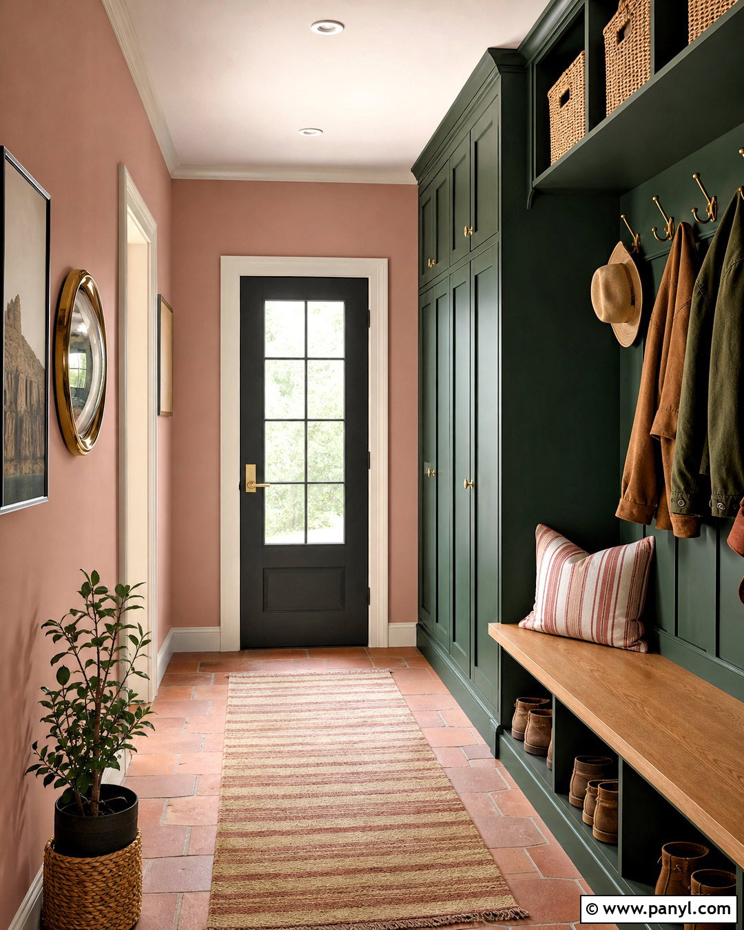 Sulking Room Pink Mudroom With Green Storage - 20 sulking room pink farrow and ball ideas