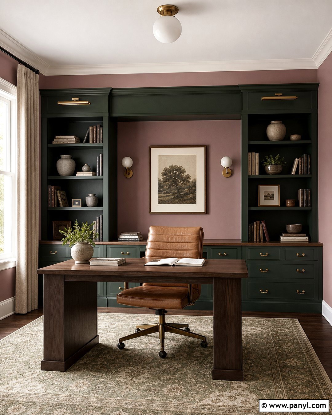 Sulking Room Pink Office With Green Cabinets - 35 Farrow And Ball Sulking Room Pink Ideas