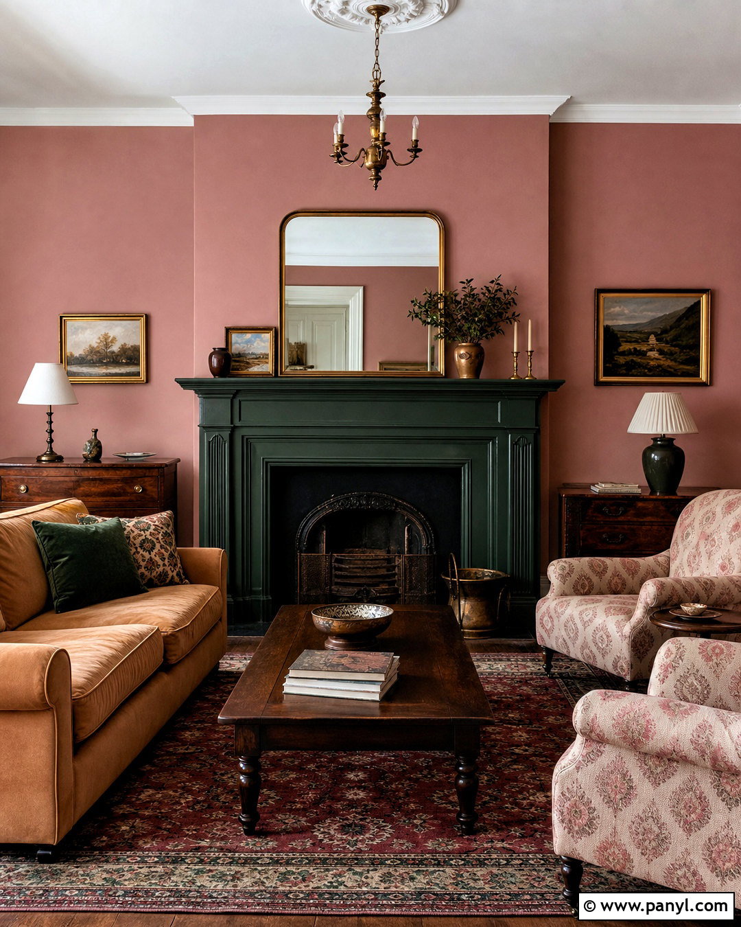 Sulking Room Pink With A Dark Green Fireplace - 20 sulking room pink living room ideas